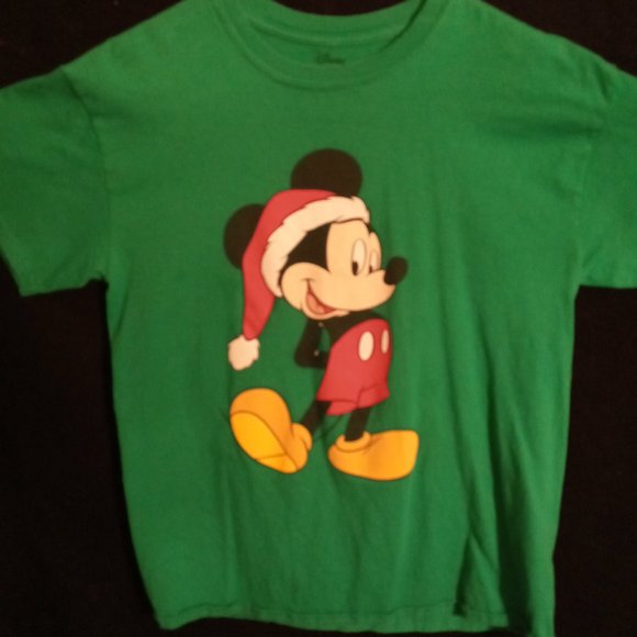 WALT DISNEY NWOT MERRY CHRISTMAS W MICKEY MOUSE MENS GREEN T SHIRT SZ MED - Picture 2 of 4